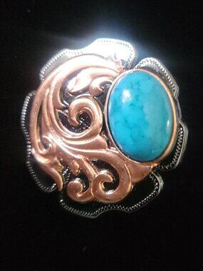 SCARF SLIDE TURQUOISE Silver & Copper CONCHO style NEW by Ornaments Collection